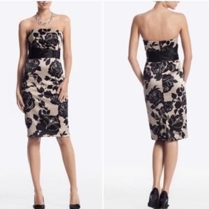White House Black Market Black Tan Floral Strapless Cocktail Dress Sz 4